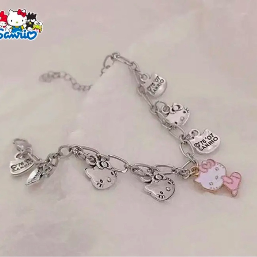 Hello Kitty Silvery Bracelet - Cute Sanrio Anime Jewelry for Women
